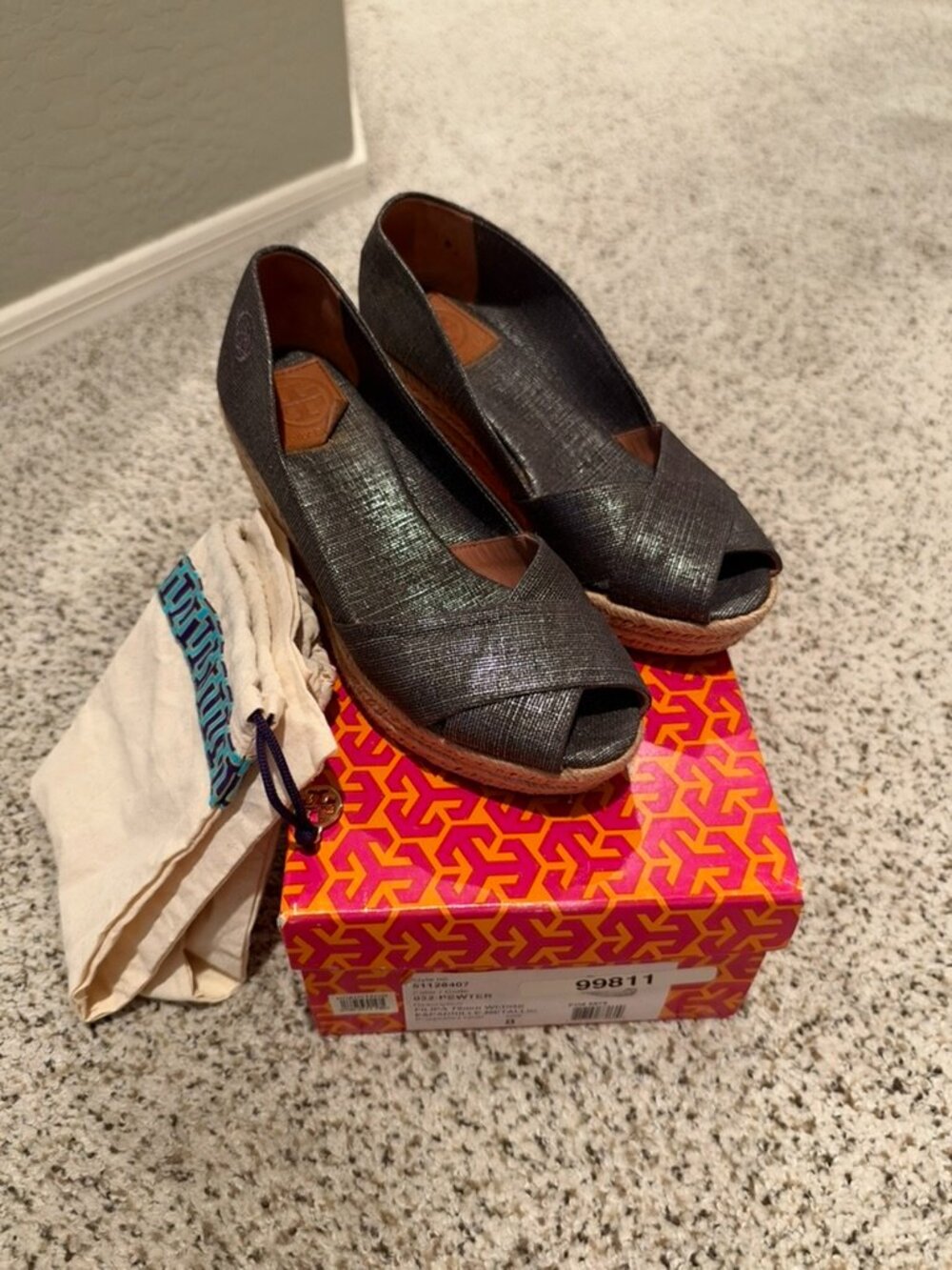 Tory Burch | Filipa 75mm Wedge Espadrille | Metallic Pewter | Size: 8